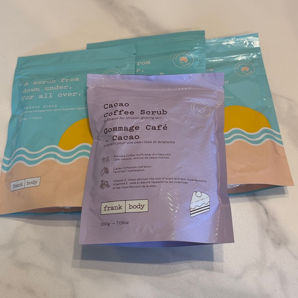 Frank Body Bundle - 4 New Bags - A - Beaty Scrub (3) - Cacao Coffee Scrub (1)